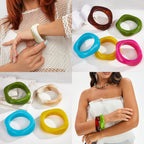 MEDOJO 6 Pcs Colorful Square Acrylic Resin Bangle Bracelet Wide Geometric Irregular Geometric Wristbands Cuff Bangle Bracelet for Women