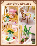 Rolife Super Creator Series Accessroies, DIY Mini Flower Garden Scenery Kit, Miniature Dollhouse Castle Building Kit's Part, Sunny Break Terrace Gift for Kids Adults Women