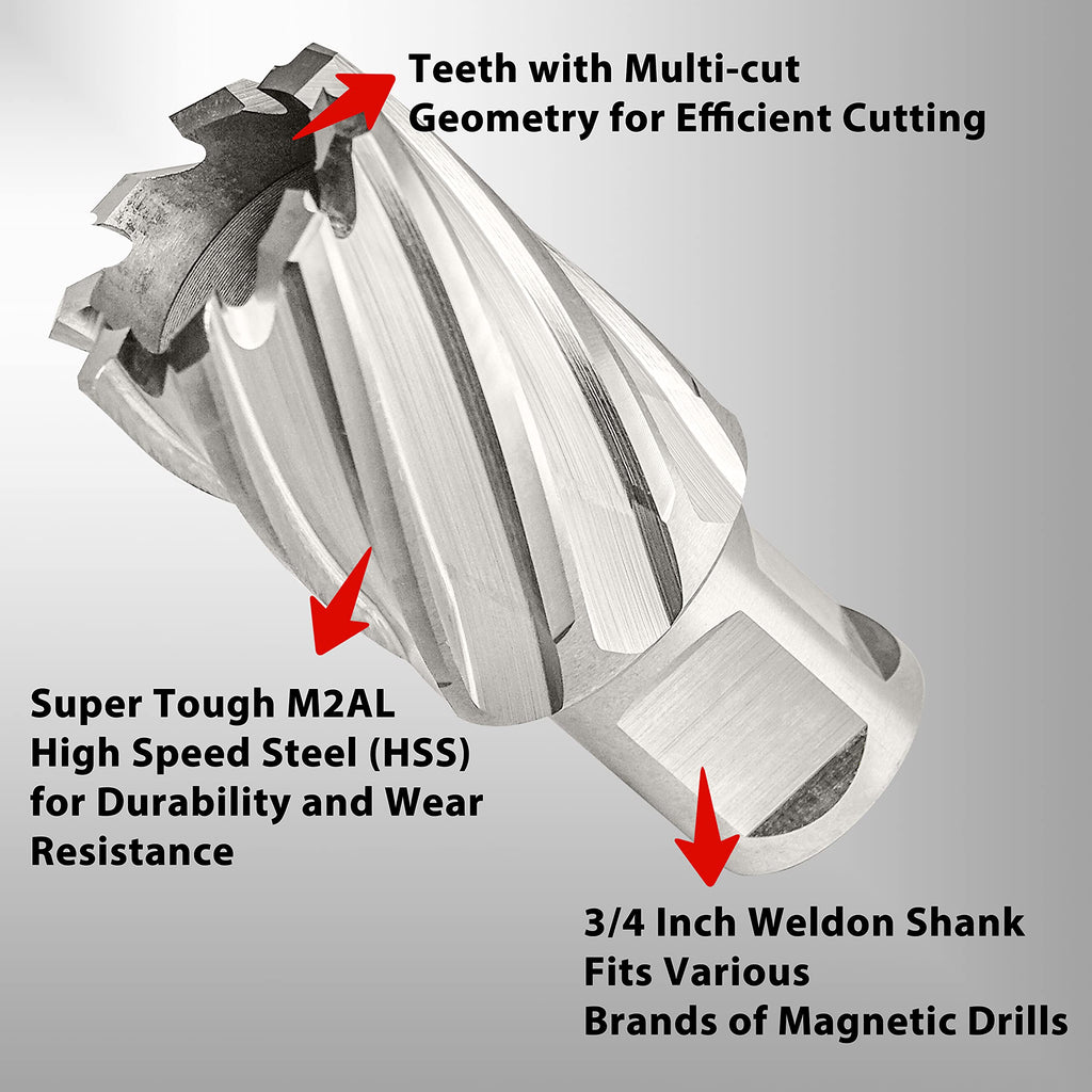 S&F STEAD & FAST Annular Cutter, 1-1/16" Cutting Diameter x 1" Depth of Cut for Magnetic Drill Press, Drill Bit Cutter, Mag Drill Bits with Pilot Pin