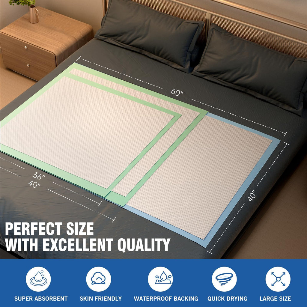 MILDPLUS Bed Pads Disposable 40"X60" Super Absorbent Pee Pads, Oversized Underpads for Adults, Elderly, Pets [150x200CM, 15pcs]