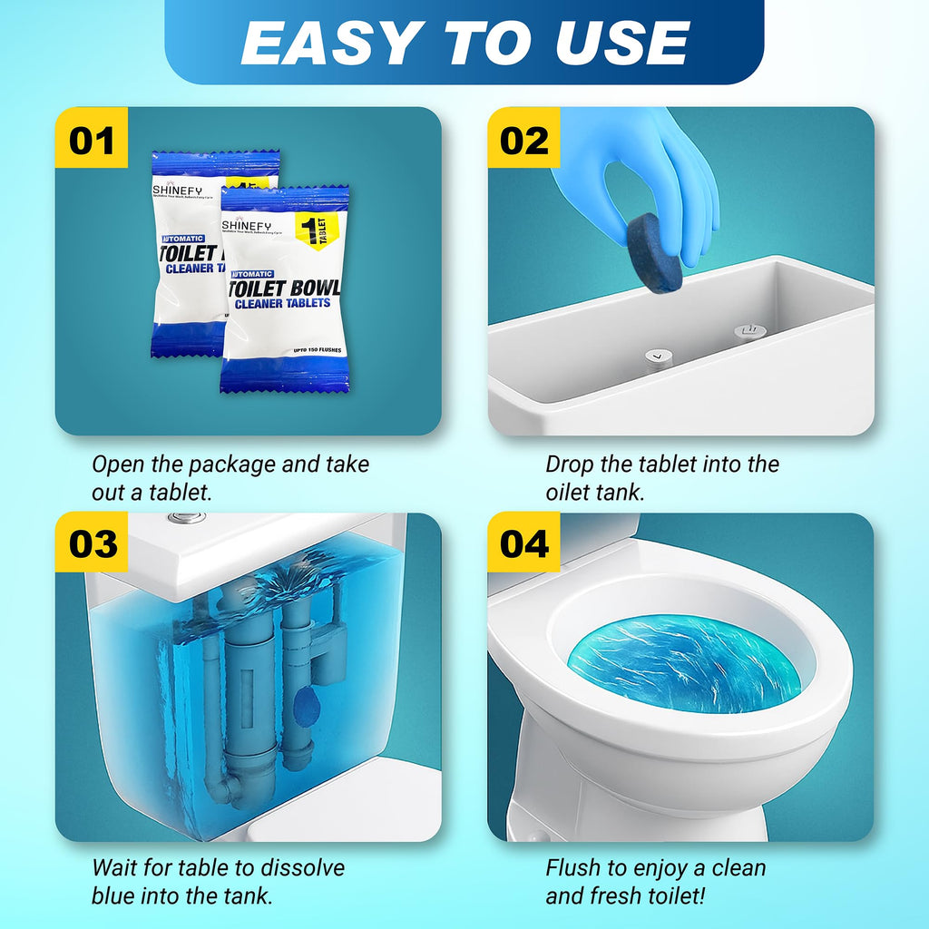 Shinefy Automatic Toilet Bowl Cleaner Tablets – 20 Tabs - Blue Gel Toilet Tank Cleaners, Hard Water Ring Remover, Septic-Safe Heavy-Duty Stain & Smell Eliminator, Toilet Cleaning & Deodorizer
