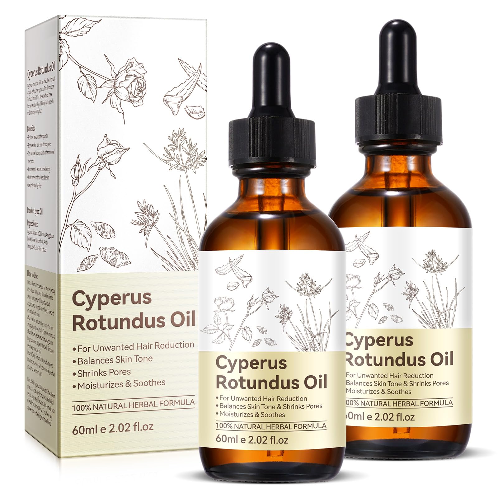 2PCS Cyperus Rotundus Oil, Natural Cyperus Rotundus Oil For Hair Removal, Reduces Unwanted Hair Growth, Moisturizes & Soothes The Skin, Suitable For All Skin Types
