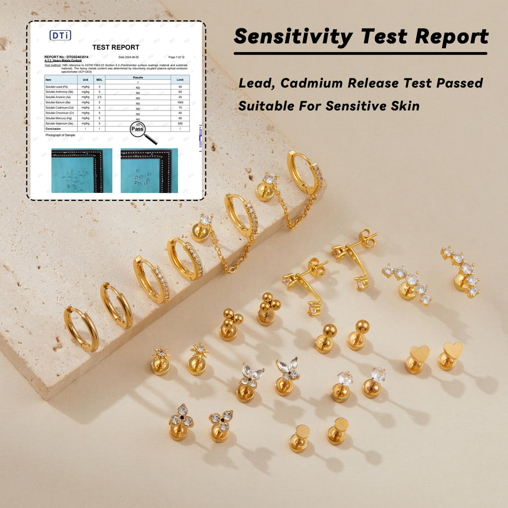 LOFITOR Gold Flat Back Earrings for Women Surgical Stainless Steel Set