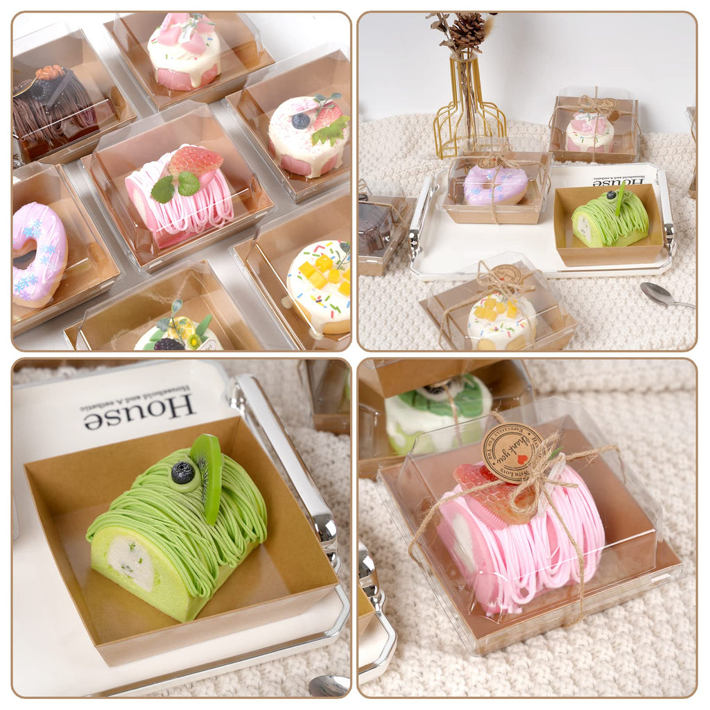 Kosotody 50 Pack Charcuterie Boxes with Clear Lids, 4 Inches White Oil-Proof Kraft Paper Food Containers Bakery Boxes for Sandwich, Cookies, Hot Cocoa, Cupcakes and Strawberries(White)