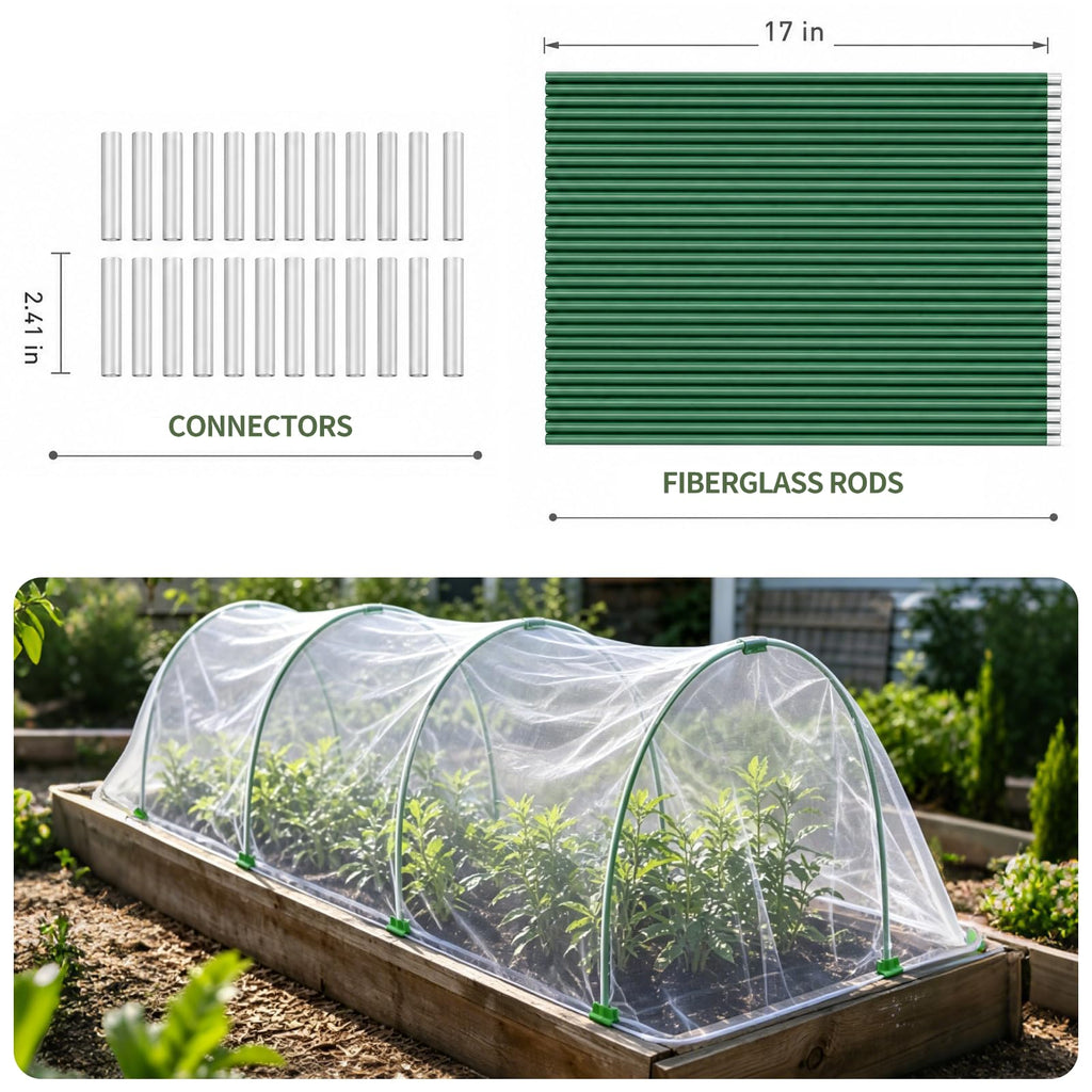 10×20 FT Ultra Fine Garden Mesh Netting with 36PCS Fiberglass Hoops, Reusable Raised Garden Bed Cover for Vegetables Fruits, Outdoor Garden Netting Kits for Greenhouse