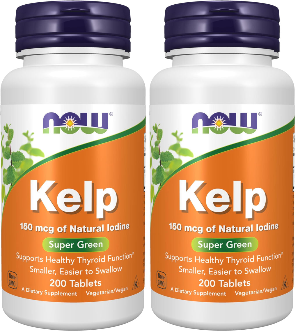 NOW Supplements, Kelp 150 mcg of Natural Iodine, Easier to Swallow Tablet, Super Green, 200 Tablets (Pack of 2)