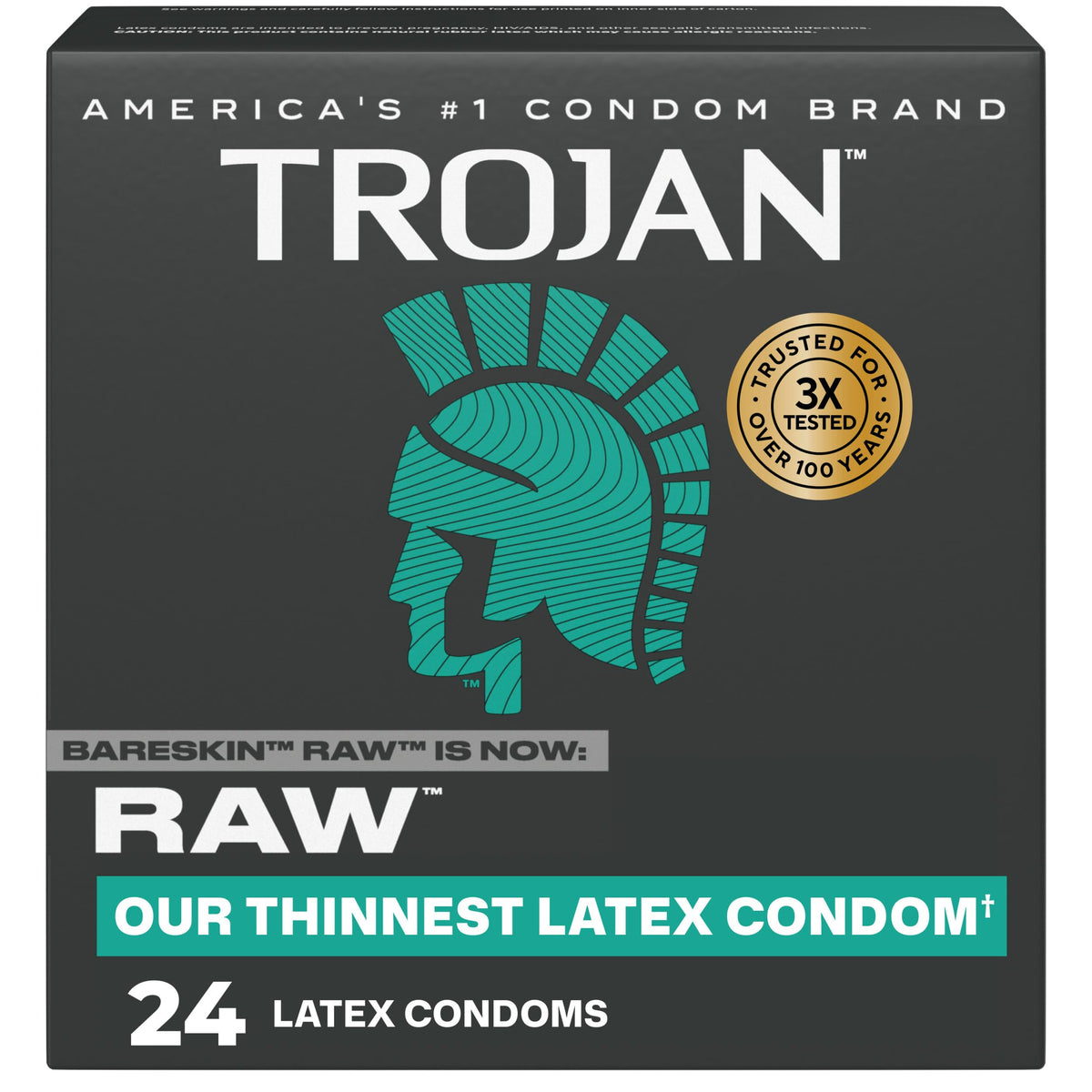 Trojan Raw Thin Latex Condoms for Men, 24 Count