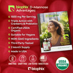 biophix D-Mannose USDA Organic 1500 mg 200 Veggie Caps - Supports a Healthy Bladder Urinary Tract, Non-GMO, Vegan-Friendly