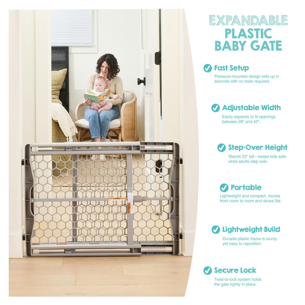 Regalo 28"-42" Expandable Plastic Baby Gate, Bottom of Stairs & Doorways