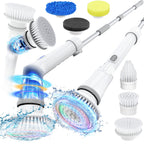 Electric Spin Scrubber, Cordless Shower Spin Scrubber with 6 Replacement Brush Heads & Adjustable Extension Arm, 2H Bathroom Scrubber Dual Speed, Power Spin Scrubber for Bathroom Car Floor Grout Sink