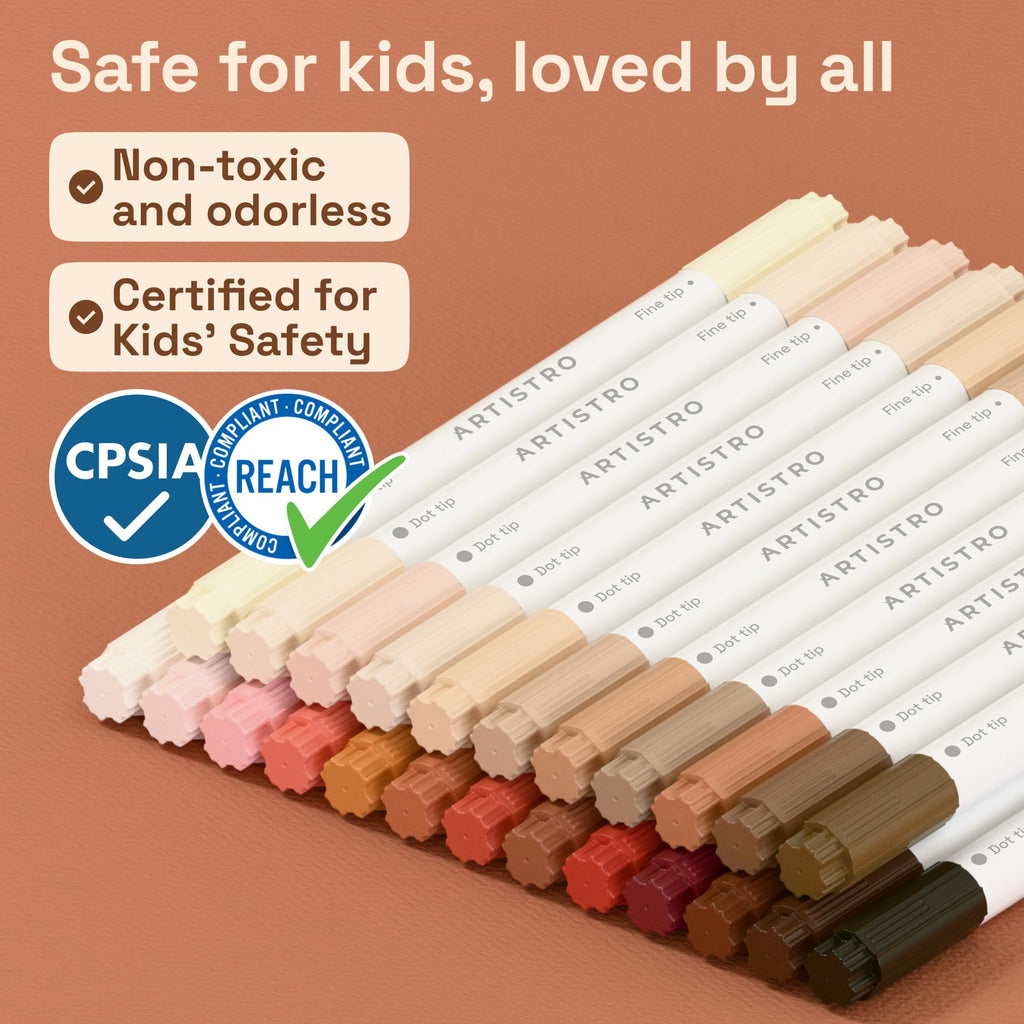 ARTISTRO 24 Skin Tones Dual-Tip Acrylic Paint Marker Pens for Drawing