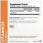 ForestLeaf Vitamin D3 50,000 IU | VIT D - Kosher VIT D3 Vitamin D Supplement for Women and Men | Bone Health, Teeth, Immune Support | Weekly Dose, 2-Year Supply, 120 Caps