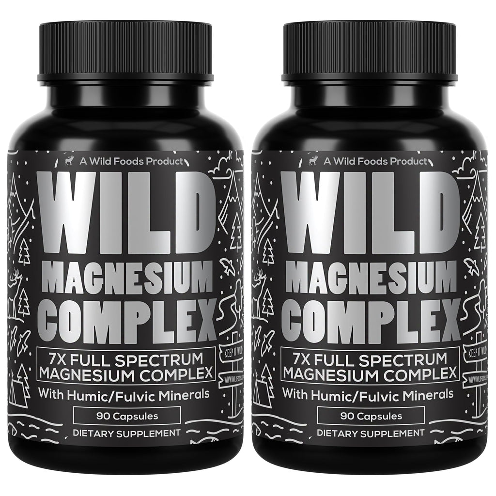 Wild Magnesium Complex for Women & Men – 7 Magnesium Forms in One: Glycinate, Citrate, Malate & More – High-Absorption Magnesio Complex with Fulvic Mineral Blend – 90 Capsules, 450 mg (Pack of 2)