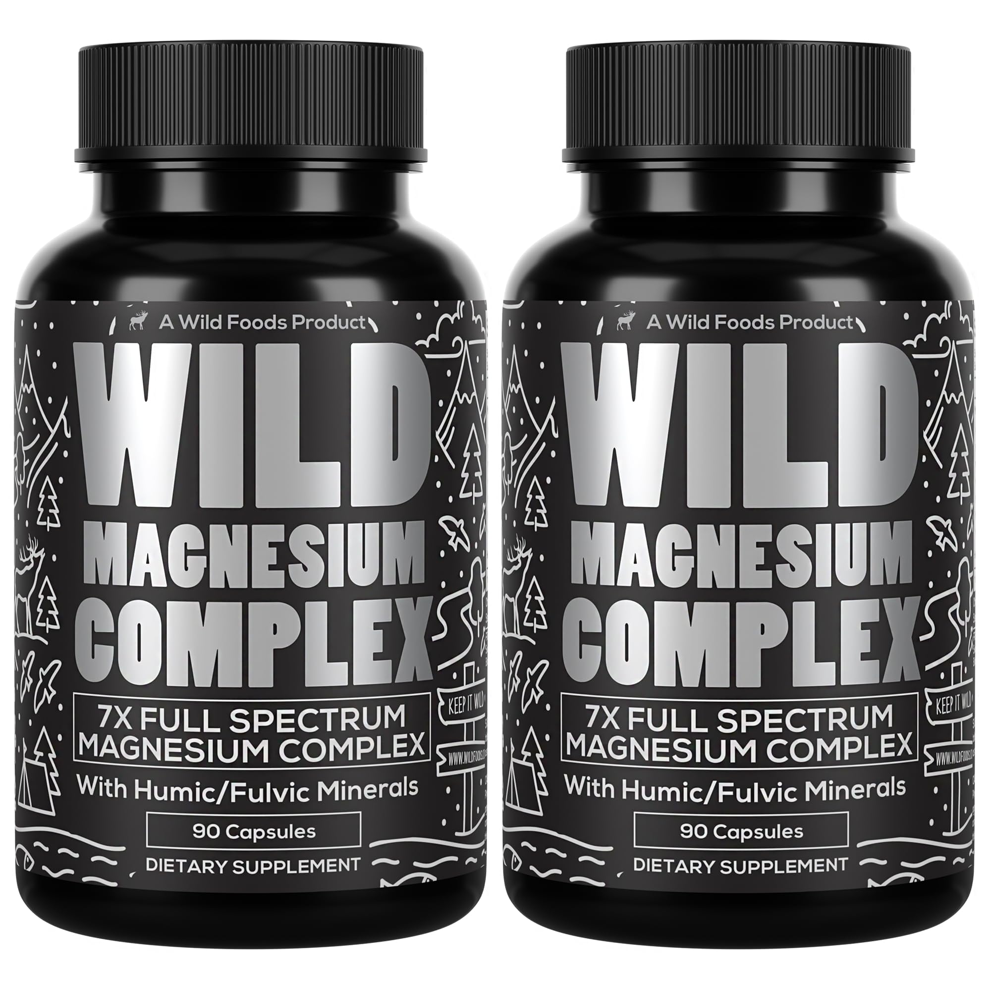 Wild Magnesium Complex for Women & Men – 7 Magnesium Forms in One: Glycinate, Citrate, Malate & More – High-Absorption Magnesio Complex with Fulvic Mineral Blend – 90 Capsules, 450 mg (Pack of 2)