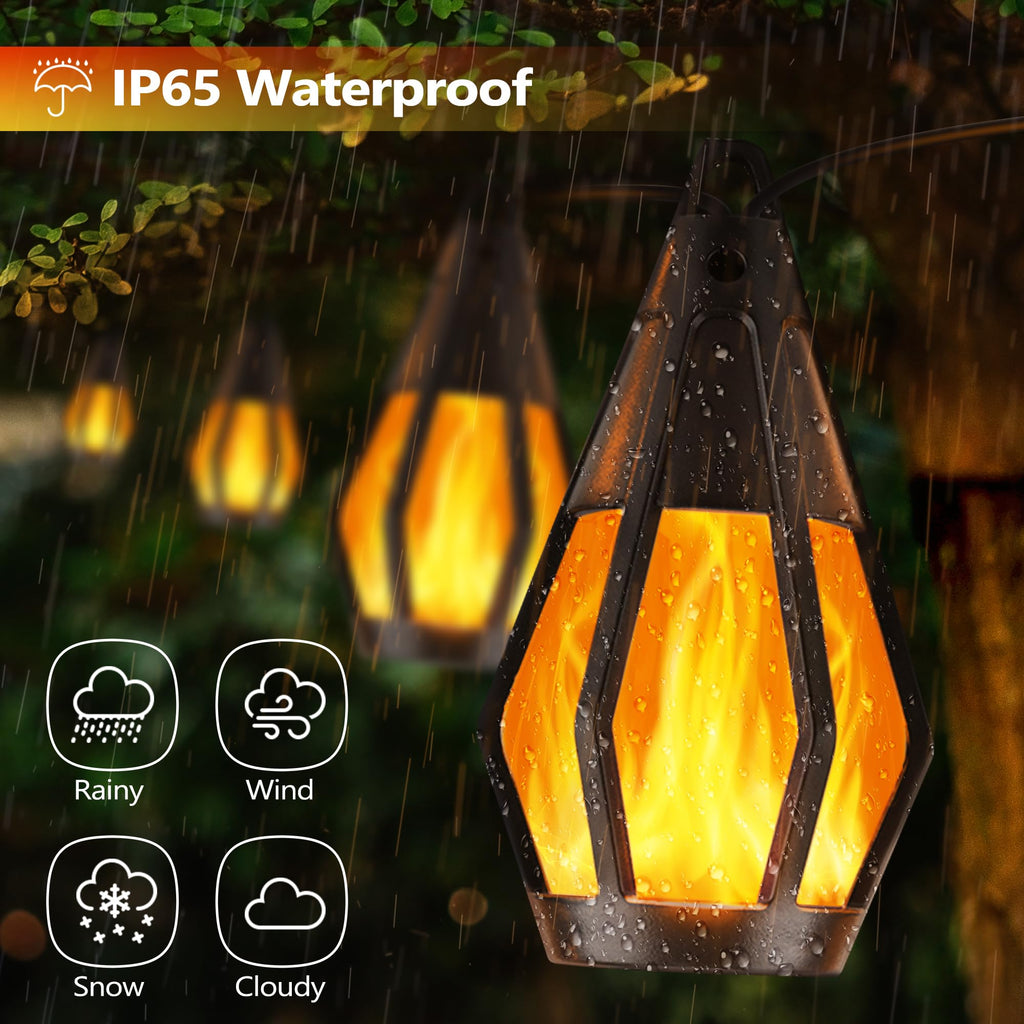 Solar String Lights for Outside, 33Ft Solar Patio Light with 15 Flickering