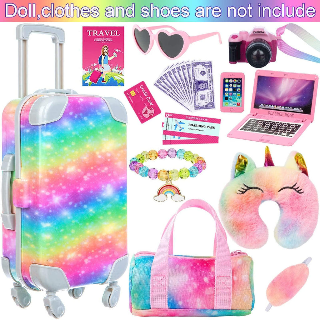 K.T. Fancy 23 PCS 18 Inch Girl Doll Accessories Suitcase Luggage Travel Set
