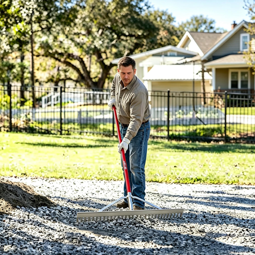 KYLIN 36 Inch / 36 Tines Aluminum Landscape Rake with 66 Inch Extra-Long Handle, Versatile Rake for Lawn Care,Loosening Soil, Weeding, Leveling Gravel, Beach Sand - Lighweight & Rust Proof