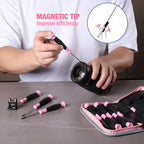 WORKPRO 10-Piece Precision Screwdriver Set with Pink Pouch, Phillips, Slotted, Torx Star, Magnetic Tip Small Screwdriver Repair Kit, for Eyeglass, Watch, Computer, Laptop and Phone - Pink Ribbon