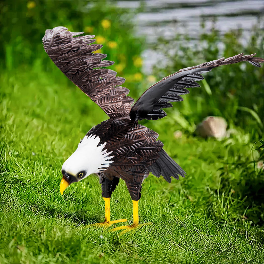 Bald Eagle Statue Garden Sculpture, Metal Yard Art Eagle Decoration, Large Eagle Outdoor Statues for Garden Yard Lawn Decoration