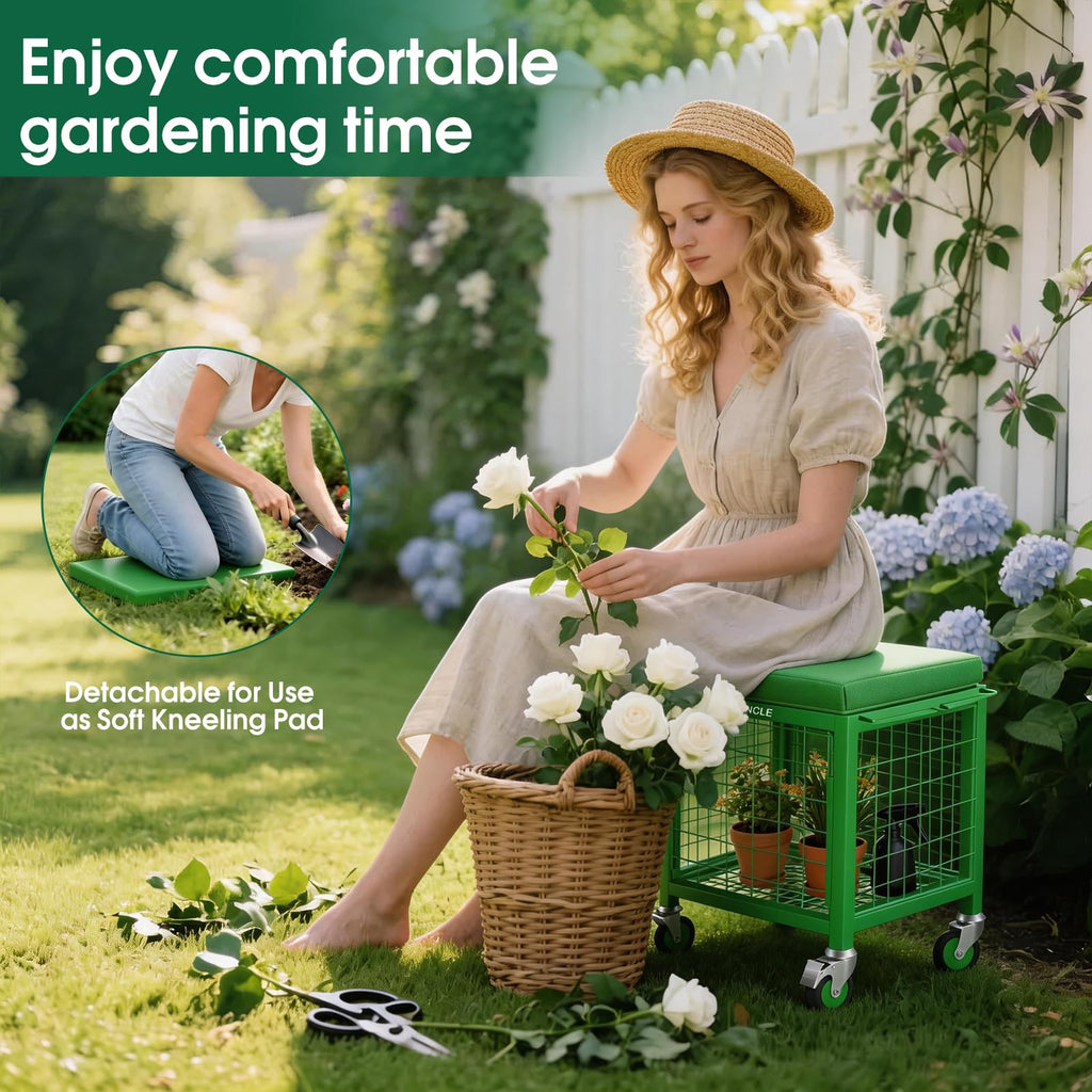 TITIUNCLE Rolling Garden Work Seat w/Wheels, 500 Lbs Garden Cart with Seat