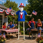 JcHrmers 12 ft Skeleton Patriotic Outfits 4th of July Skeleton Tuxedo T-Shirt Clothes with Hat Flags Beard Funny Giant Skull Clothing for Independence Day Summer Holiday Outdoor Decor