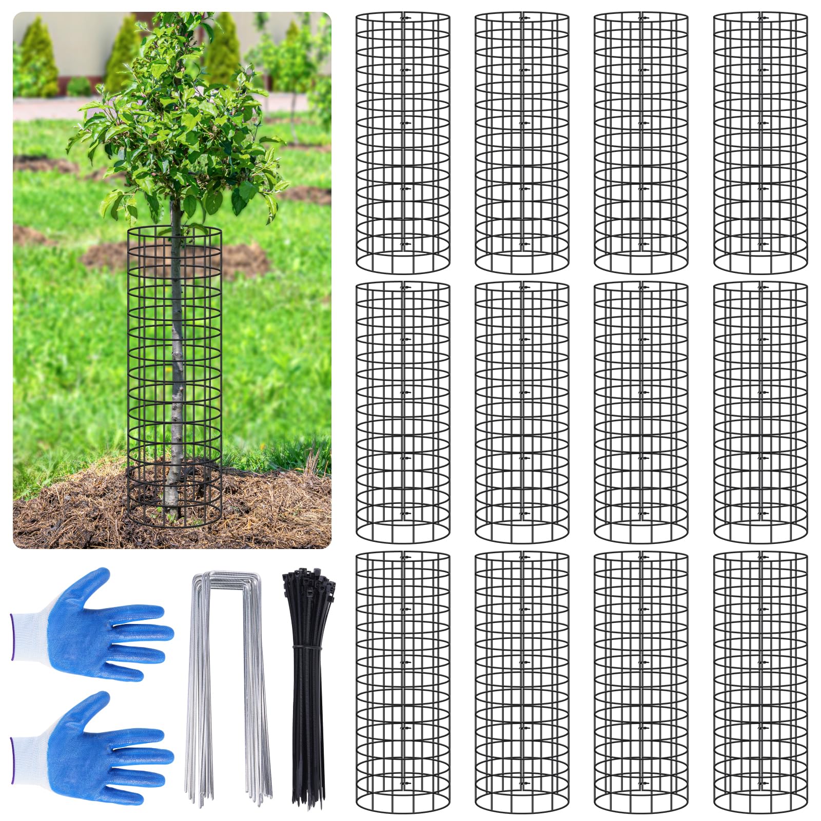 12 Pack Tree Protectors from Deer, 16.5 ''H Pre-Curved Tree Trunk Protector