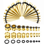 BodyJ4You 36PC Ear Stretching Kit - Complete Beginner Set Gauges for Ears 14G-00G - Goldtone Stainless Steel Tapers Single Flare Plugs Tunnels - Dead Stretching Lobe Men Women Expander Piercing