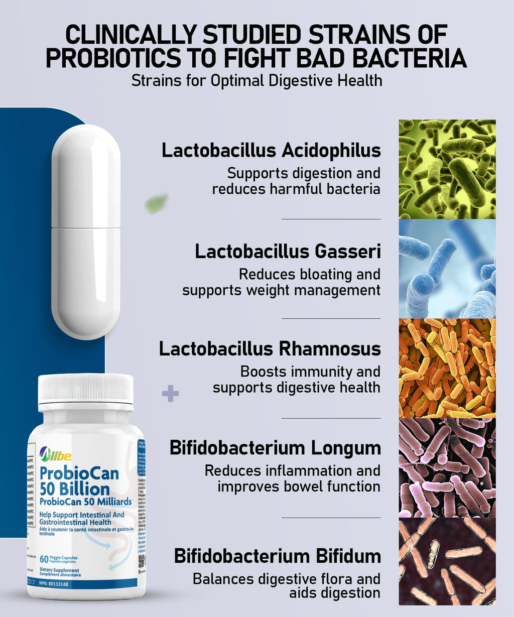 Allbe ProbioCan - Probiotic 50 Billion CFU (60 Servings), 11 Strains of Lactobacillus & Bifidobacteria, Supports Digestive Health & Immune Function, Probiotics for Women & Men - Pack of 1