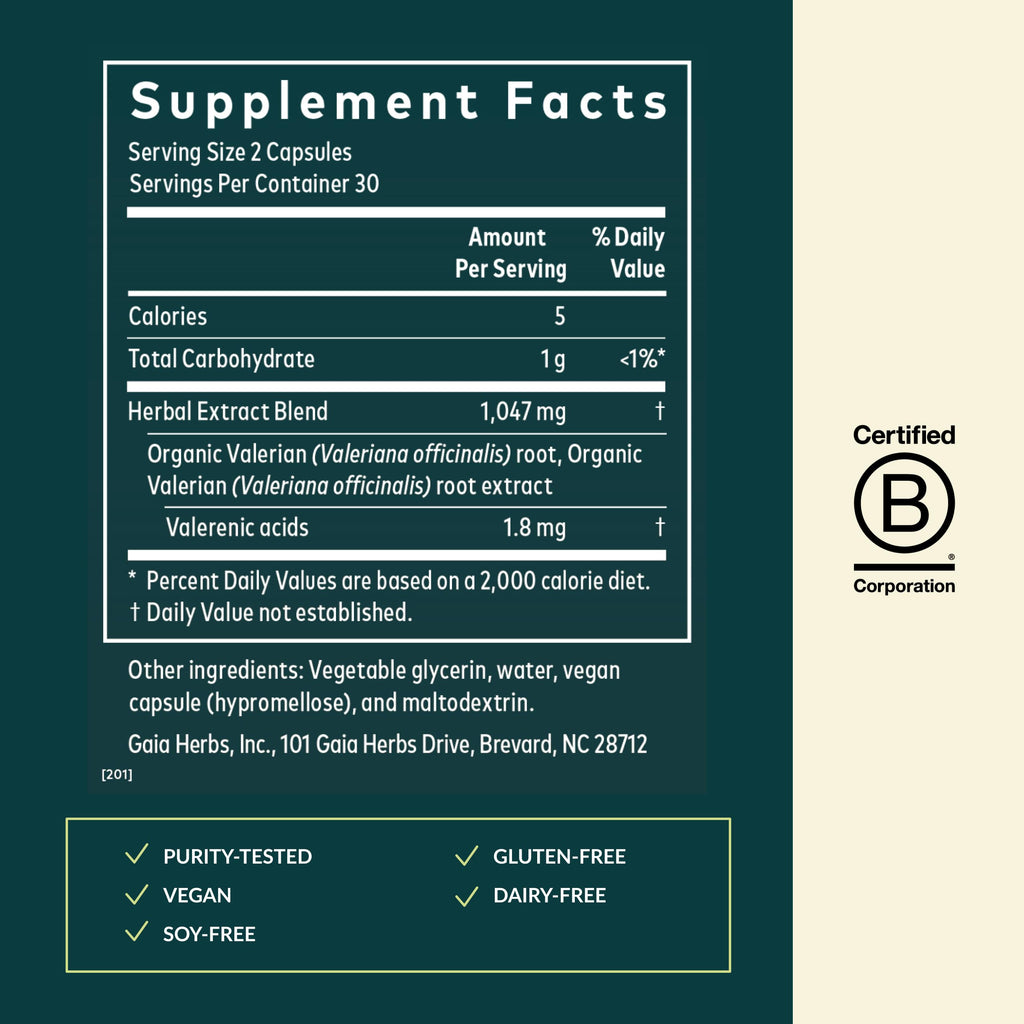 Gaia Herbs Valerian Root - Support for Calm & Relaxation to Prepare for Sleep* - with Valerian Root Extract - 60 Vegan Liquid Phyto-Caps (30 Servings)