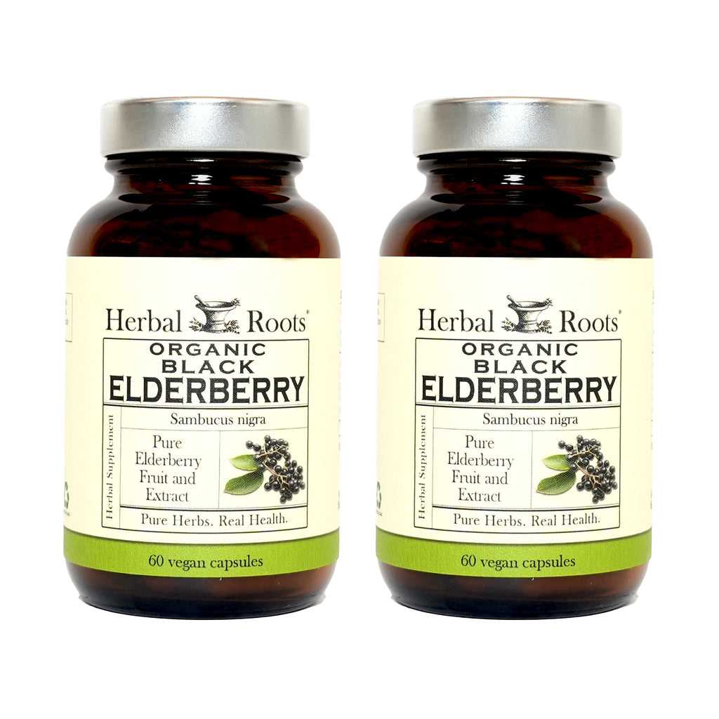 Herbal Roots Organic Black Elderberry Capsules | Max Strength | Made with Organic Sambucus | 60 Vegan Capsules (Pack of 2)