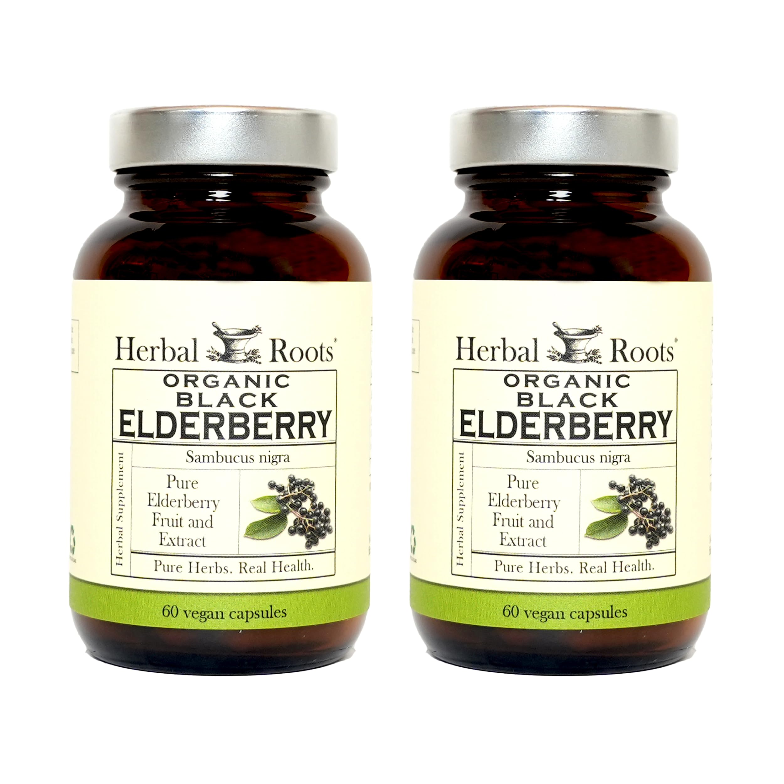 Herbal Roots Organic Black Elderberry Capsules | Max Strength | Made with Organic Sambucus | 60 Vegan Capsules (Pack of 2)