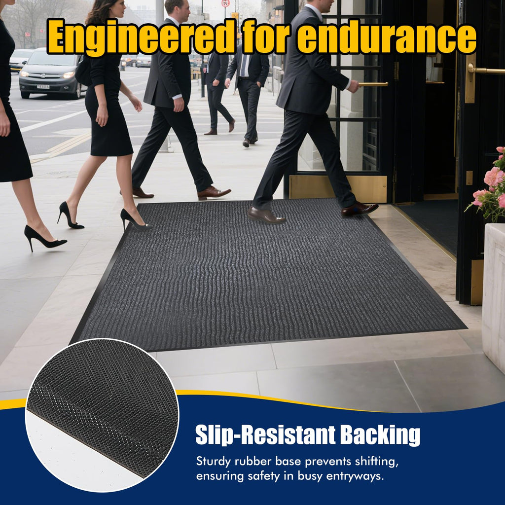 Extra Large Indoor/Outdoor Entrance Mat - 4 x 5 Feet, Rubber Border Door Mat Heavy Duty, Waterproof, Low-Profile, Easy to Clean, Rubber Entry Mat, Commercial Floor Mat, Charcoal Grey