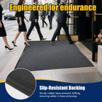 Extra Large Indoor/Outdoor Entrance Mat - 4 x 5 Feet, Rubber Border Door Mat Heavy Duty, Waterproof, Low-Profile, Easy to Clean, Rubber Entry Mat, Commercial Floor Mat, Charcoal Grey