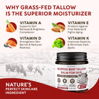 RICHGRAND Beef Tallow for Skin - Whipped Tallow and Honey Balm - Grass Fed Beef Tallow for Face, Daily Moisturizer & Body Butter - Natural Non Comedogenic Skincare (4.3 oz)
