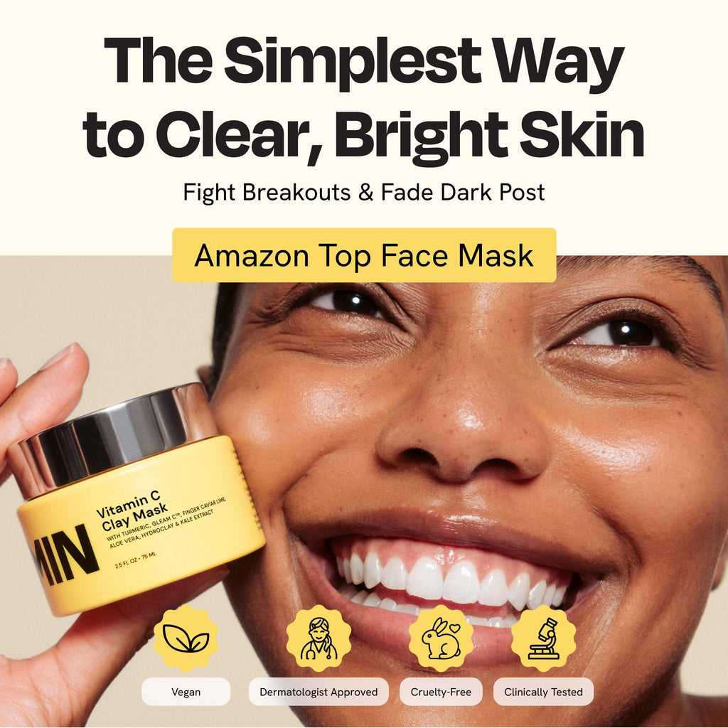 Gleamin Vitamin C Clay Mask for Dark Spots - Brightening Clay Face Mask with Turmeric, Deep Cleansing & Pore Refining Treatment, Helps Improve Uneven Tone & Post-Blemish Texture, 2.5 oz Up to 20 Uses