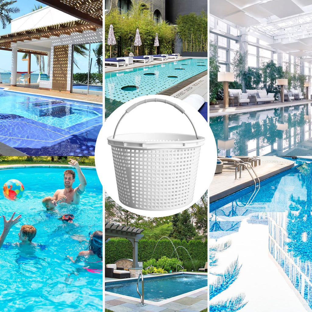 SAQXK 8" Pool Skimmer Basket for Inground Pool, Replacement for Waterway 542-3240/542-3240B Compatible with Bermuda Gunite Pentair U-3 Skimmer Basket 516112 Pool Basket with Stainless Steel Handle