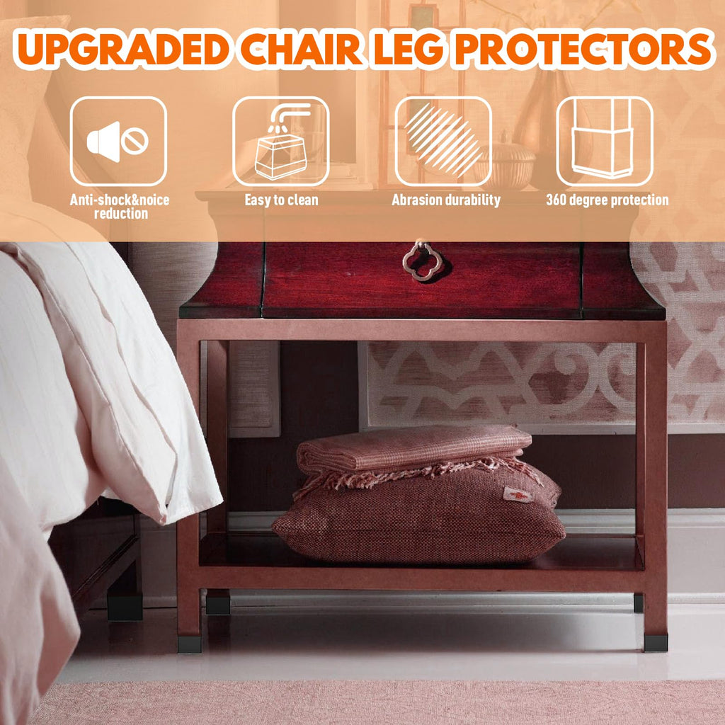 Rectangle Chair Leg Protectors for Hardwood Floors,16 PCS Silicone Covers to Protect Wood Tile Floors Felt Pads Furniture Leg Caps Reduce Noise. Easy to Move. (Black, 0.75 x 1 Inch,Rectangular)