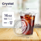 Fit Meal Prep 100 Pack 16 oz Clear Plastic Cups with Flat Lids, Disposable Iced Coffee Cups, BPA Free Premium Crystal Smoothie Cup for Party, Lemonade Stand, Cold Drinks, Juice, Milkshake