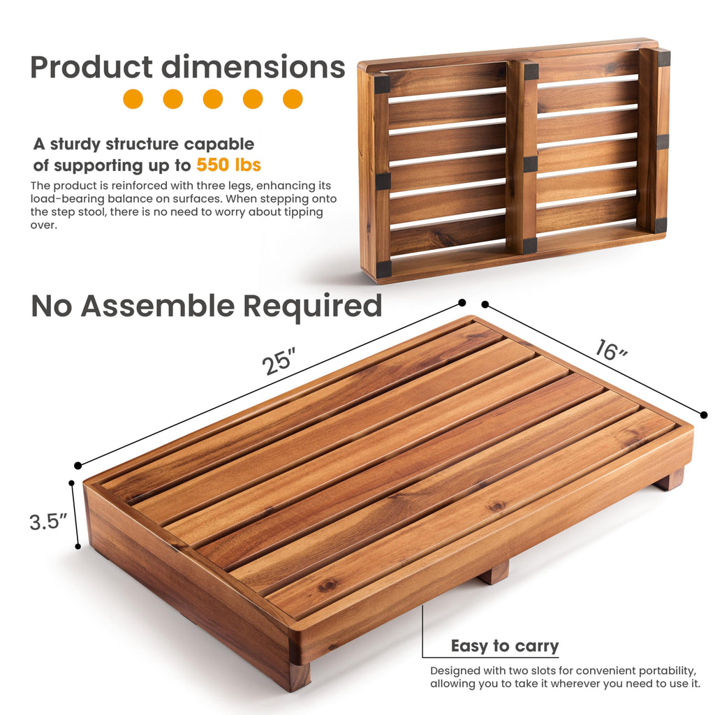 TINAMO 3.5" One Step Stool for Elderly, Acacia Wood High Riser Step Stool for Bed - 550 Lbs Wooden Mobility Stepping Stools for Adults, Kids/Bedside, Bathroom, Kitchen, Garden (Acacia, 3.5" Height)