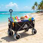 Beach Wagon with Big Wheels for Sand | Beach Cart for Sand | Collapsible Heavy Duty Beach Wagon for Kids, Camping & Outdoor | All Terrain Folding Cart | Haulwell | Black