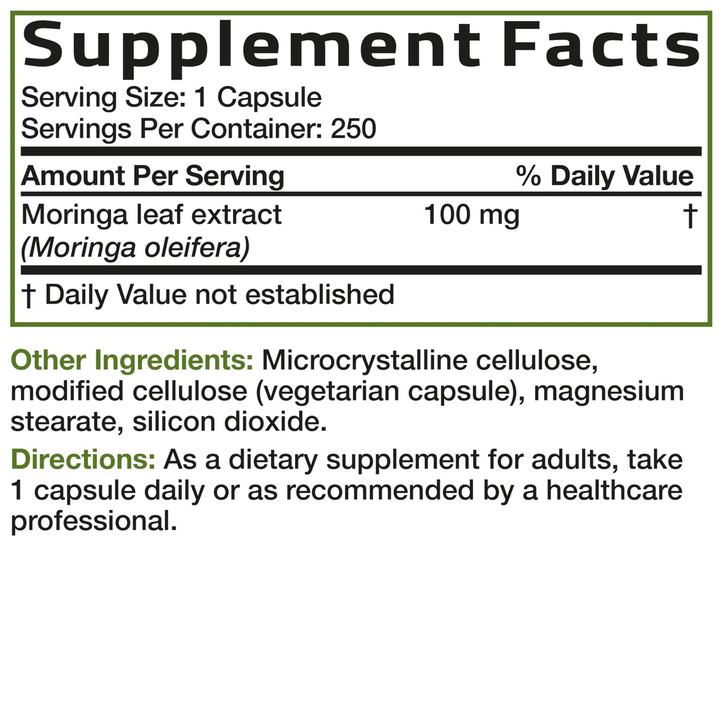 Bronson Moringa Extra Strength Capsules Moringa Oleifera Powder, 250 Count