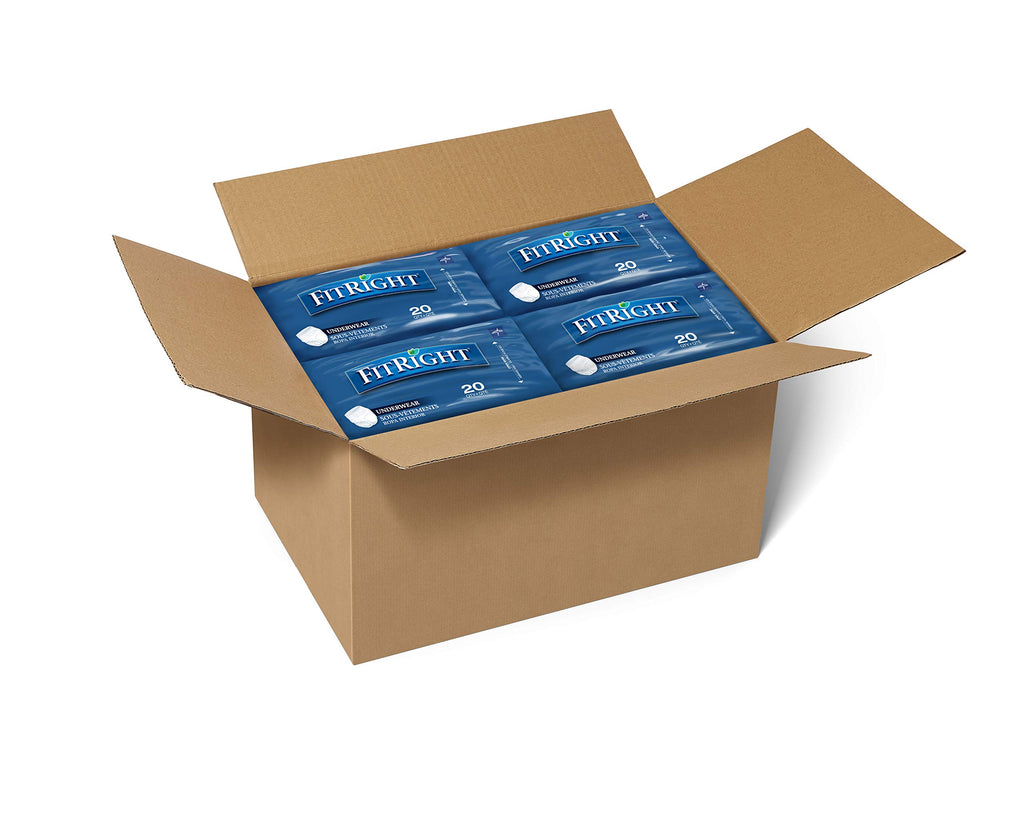 FitRight Super Adult Incontinence Underwear, Maximum Absorbency, Large, 40"-56", 4 Packs of 20 (80 Total)