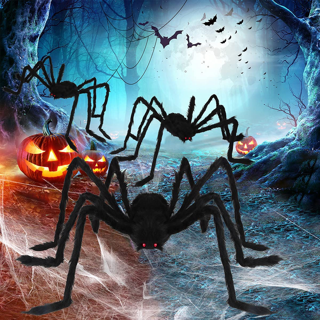 Halloween Giant Spider Decorations Outdoor: 3 Pack Realistic Spiders Props
