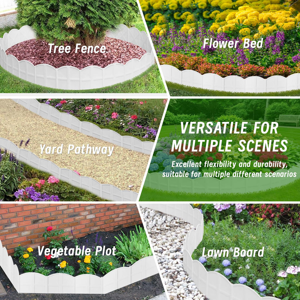 30Pcs 30Ft White Landscape Edging Border Decorative Garden with Stakes Kits