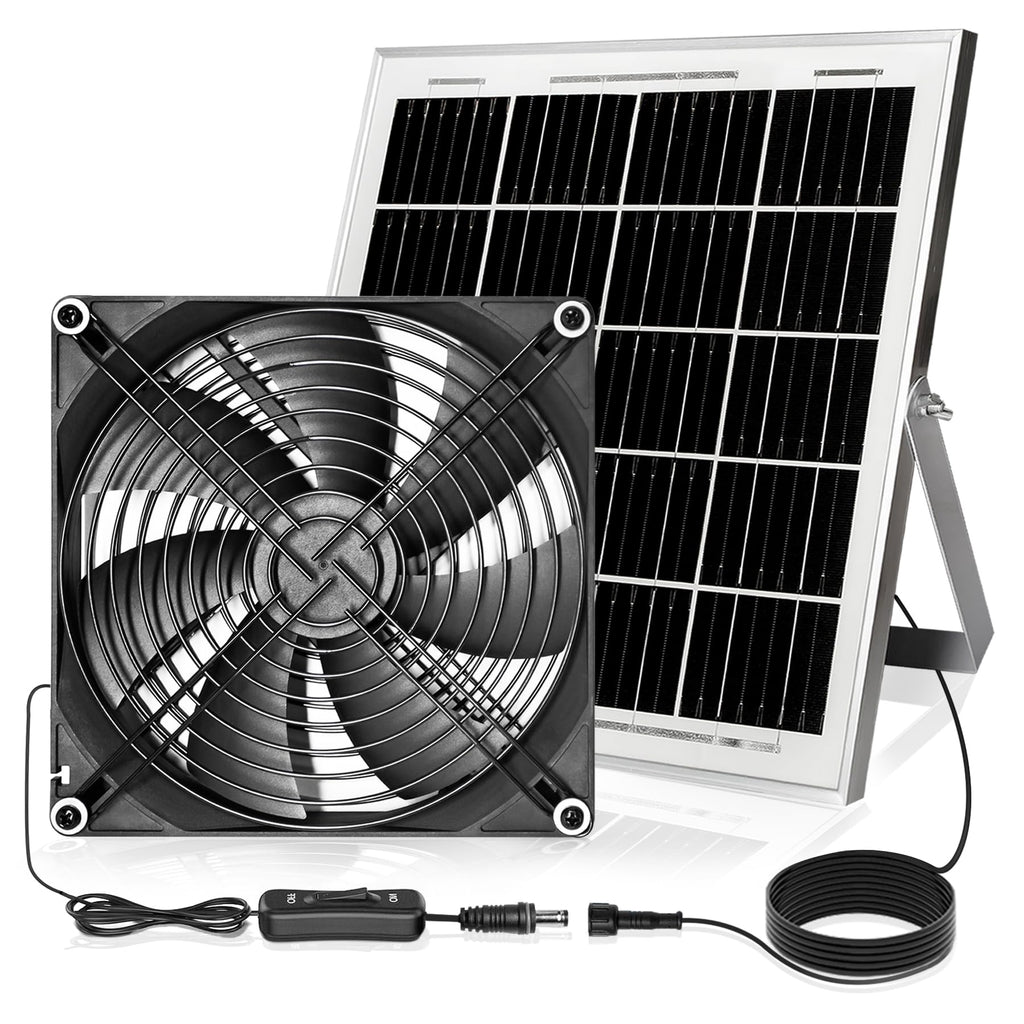 7.1" Solar Powered Exhaust Fan, 16.5 ft Cord + 25W Solar Panel Greenhouse Ventilation Fan, 3800RPM IPX7 Waterproof Solar Vent Fan for Chicken Coop, Shed, Dog House, Outdoor Intake & Exhaust