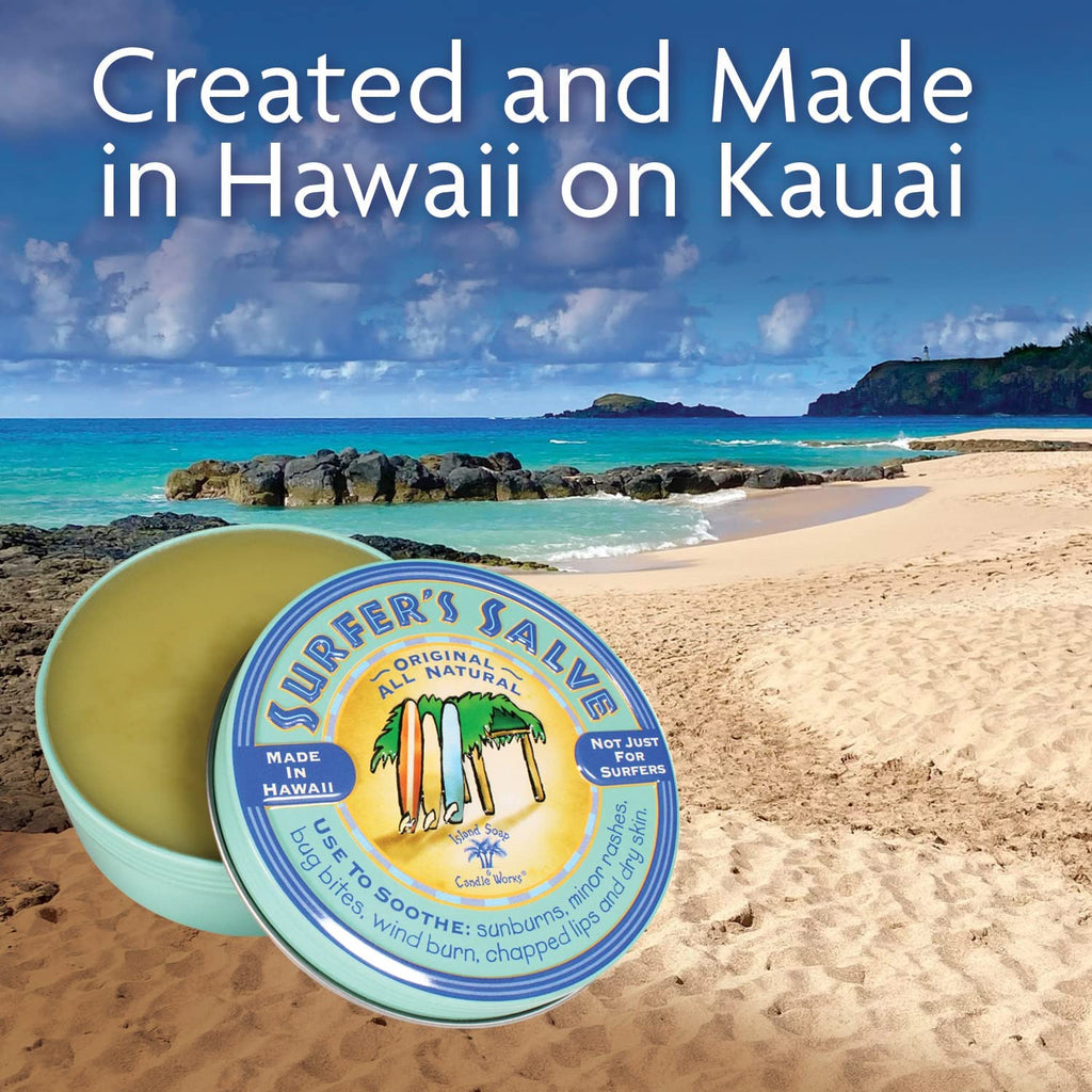 Island Soap & Candle Works Surfer's Salve - All Natural Skin Soothing Balm - Moisturizing Anti-Chafing Ointment for Insect Bites, Sunburn, Windburn, Chapped Lips, Rashes & New Tattoos - 4 Ounce