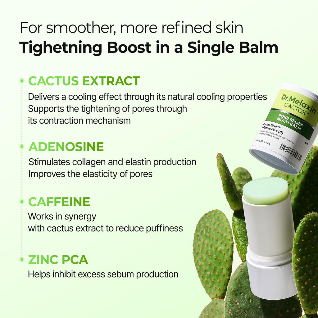 Dr.Melaxin Cactox Pore Relief Multi Balm Stick – Cooling & De-Puffing, Pore Tightening, Reduces Puffy Skin & Enlarged Pores, Instant Cooling Skin care Balm