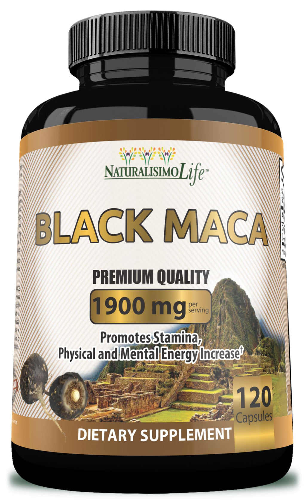 Organic Black Maca 1,900 mg per Serving Natural Energy Booster Peruvian Maca for Men & Women 120 Capsules