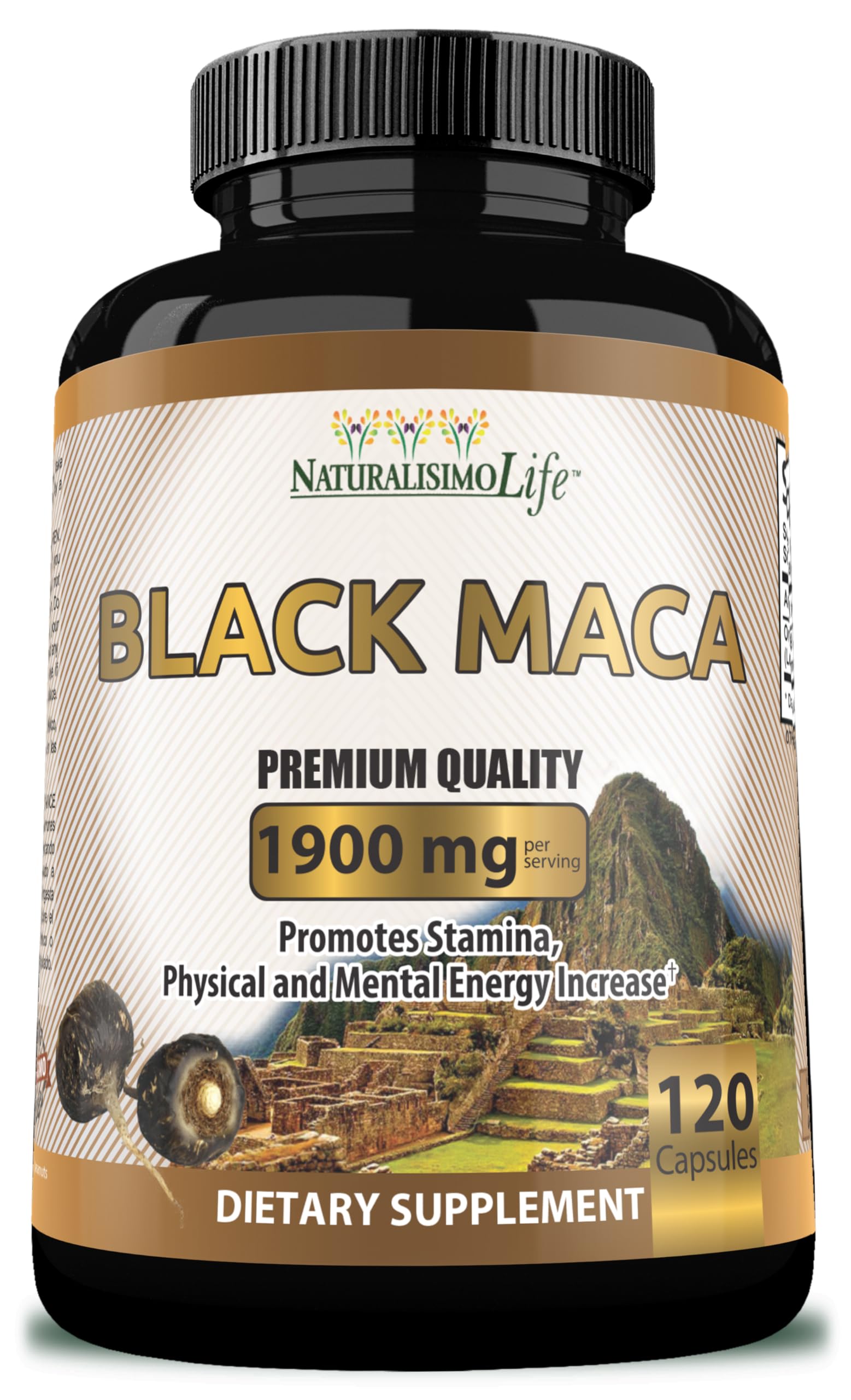 Organic Black Maca 1,900 mg per Serving Natural Energy Booster Peruvian Maca for Men & Women 120 Capsules