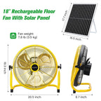 blessny 18" Large Solar Rechargeable Floor Fan for Home Gazebo Greenhouse